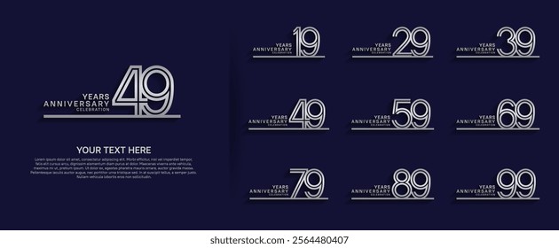 logo anniversary set. silver color with long line on blue background for special event