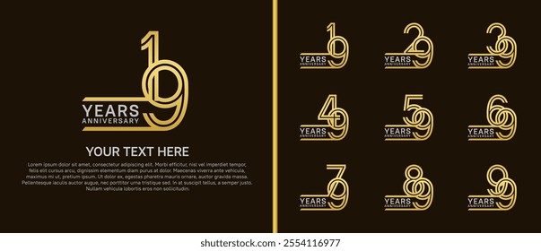 logo anniversary set. silver and gold color on brown background for special event