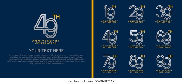 logo anniversary set.  silver and gold color on blue background for special event