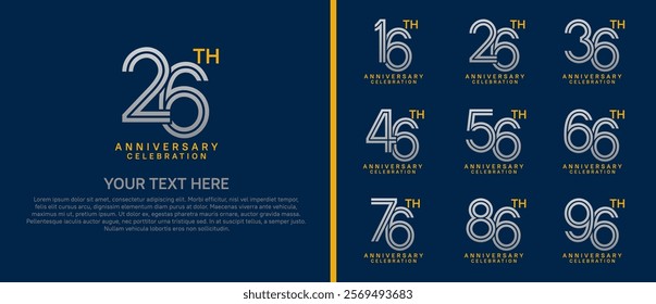 logo anniversary set.  silver and gold color on blue background for special event