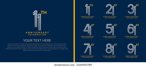 logo anniversary set.  silver and gold color on blue background for special event