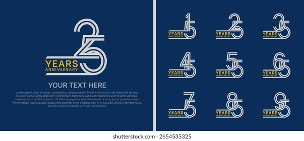 logo anniversary set. silver and yellow color on blue background for special event