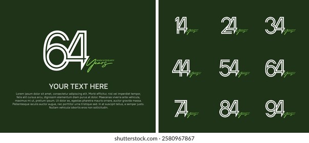 logo anniversary set. white color with green handwriting on green background for special event