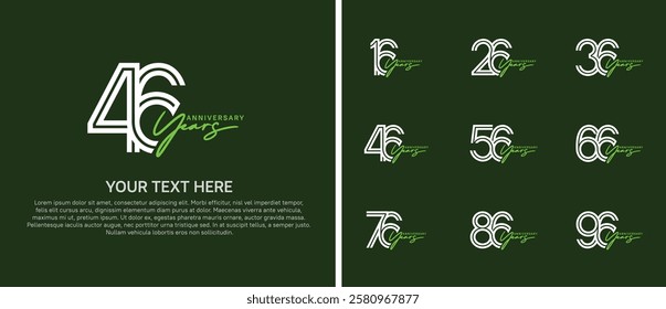 logo anniversary set. white color with green handwriting on green background for special event