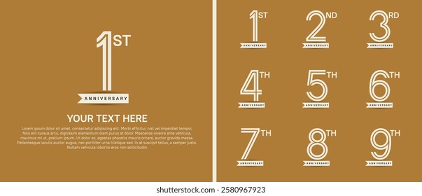 logo anniversary set. white color with ribbon on brown background for special event