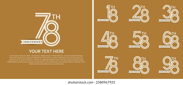 logo anniversary set. white color with ribbon on brown background for special event