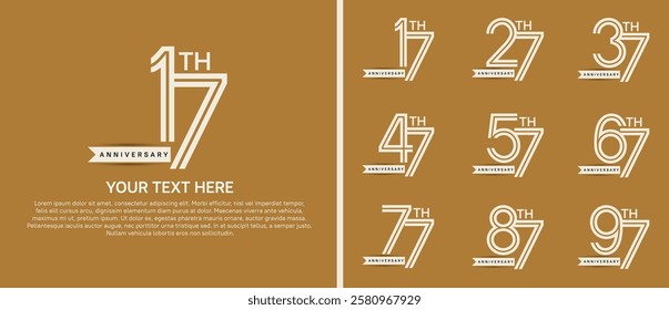 logo anniversary set. white color with ribbon on brown background for special event
