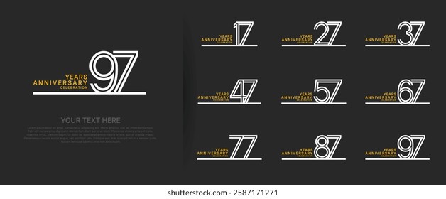 logo anniversary set. white color with long line on black background for special event