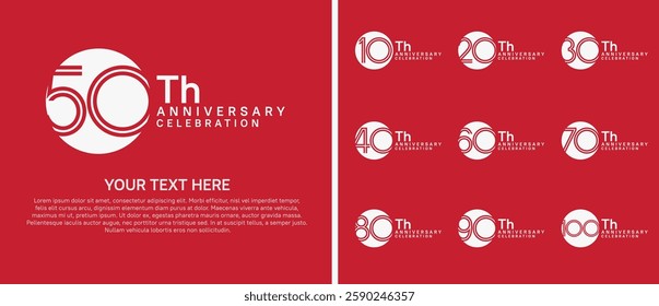 logo anniversary set. white color with circle on red background for special event