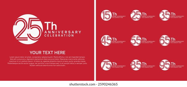 logo anniversary set. white color with circle on red background for special event