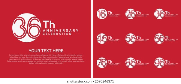 logo anniversary set. white color with circle on red background for special event