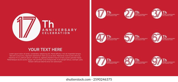 logo anniversary set. white color with circle on red background for special event