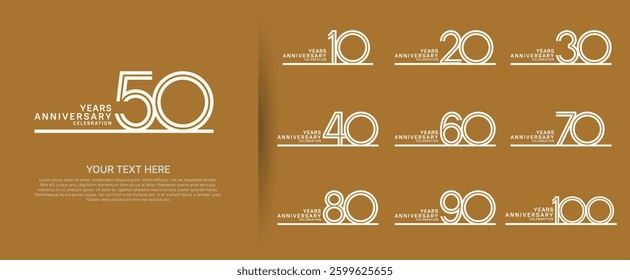 logo anniversary set. white color with long line on brown background for special event