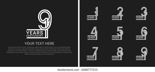 logo anniversary set. white color on black background for special event