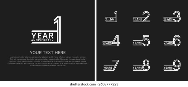 logo anniversary set. white color on black background for special event