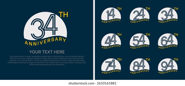 logo anniversary set. white color with half circle on blue background for special event