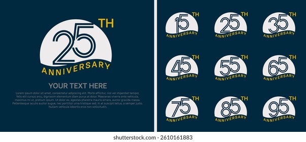 logo anniversary set. white color with half circle on blue background for special event