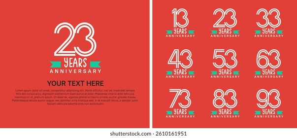 logo anniversary set. white color with green ribbon on orange background for special event