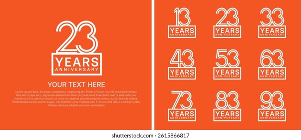 logo anniversary set. white color with square on orange background for special event