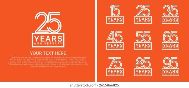 logo anniversary set. white color with square on orange background for special event