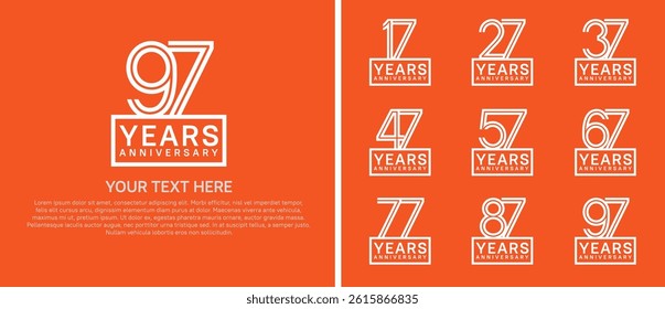 logo anniversary set. white color with square on orange background for special event