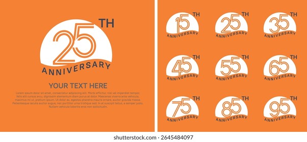 logo anniversary set. white color with half circle on orange background for special event