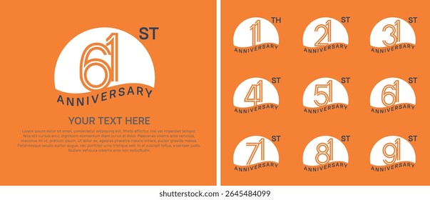 logo anniversary set. white color with half circle on orange background for special event