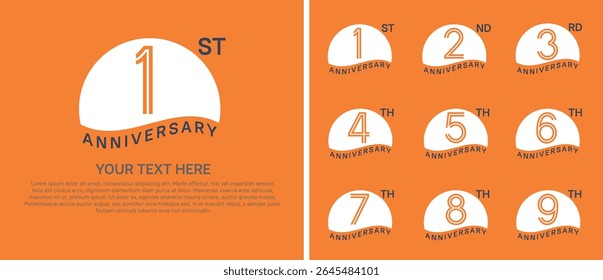 logo anniversary set. white color with half circle on orange background for special event