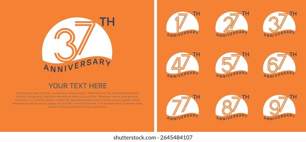 logo anniversary set. white color with half circle on orange background for special event
