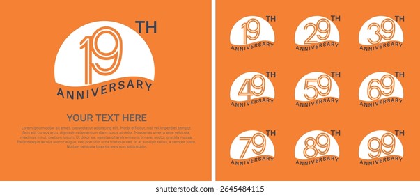 logo anniversary set. white color with half circle on orange background for special event