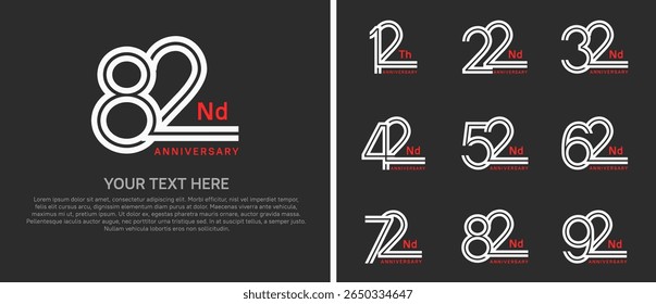 logo anniversary set. white color double line on black background for special event