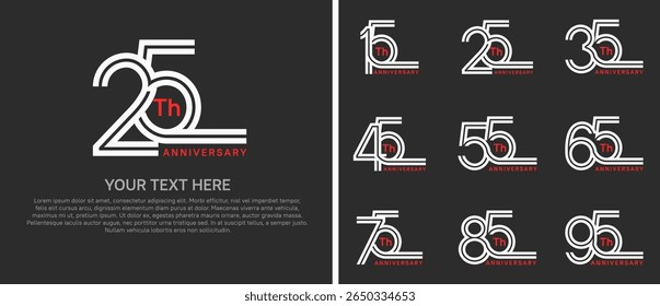 logo anniversary set. white color double line on black background for special event