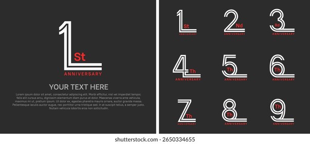 logo anniversary set. white color double line on black background for special event