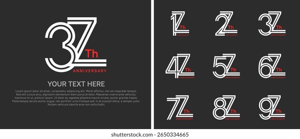 logo anniversary set. white color double line on black background for special event