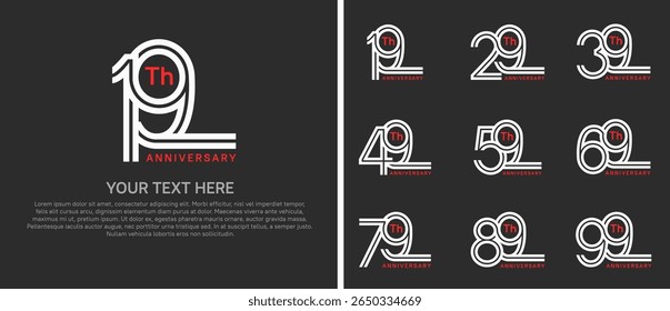 logo anniversary set. white color double line on black background for special event