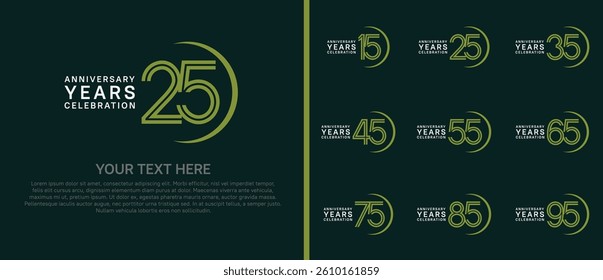 logo anniversary set. white and green color with swoosh on green background for special event