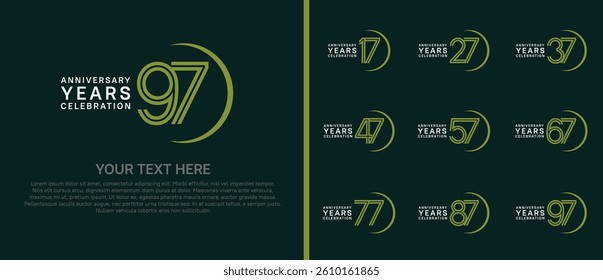 logo anniversary set. white and green color with swoosh on green background for special event