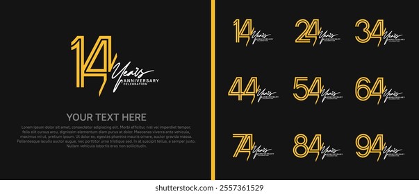 logo anniversary set. yellow color with white handwriting on black background for special event