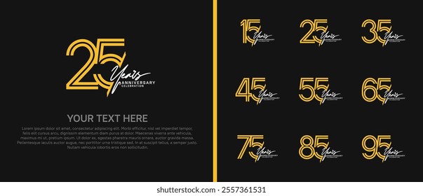 logo anniversary set. yellow color with white handwriting on black background for special event