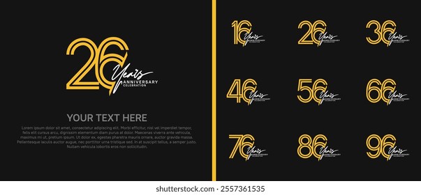 logo anniversary set. yellow color with white handwriting on black background for special event