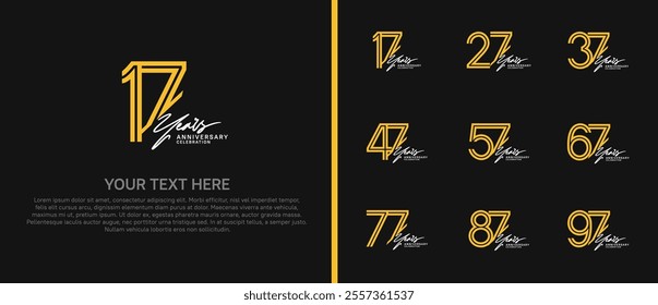 logo anniversary set. yellow color with white handwriting on black background for special event