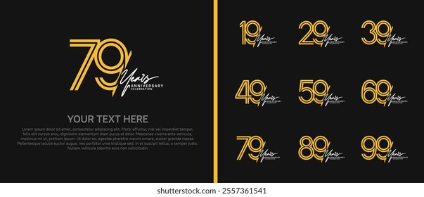 logo anniversary set. yellow color with white handwriting on black background for special event