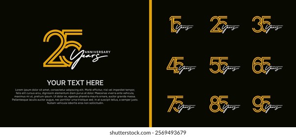 logo anniversary set. yellow color with white handwriting on black background for special event