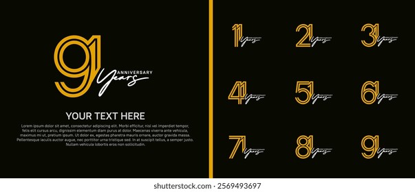 logo anniversary set. yellow color with white handwriting on black background for special event