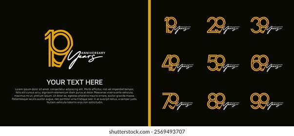 logo anniversary set. yellow color with white handwriting on black background for special event