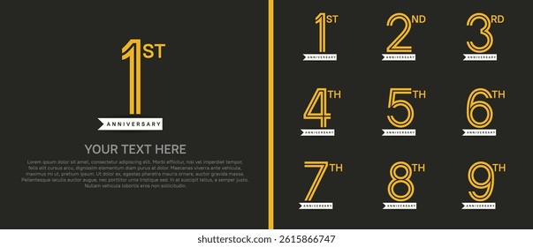 logo anniversary set. yellow color with white ribbon on dark background for special event