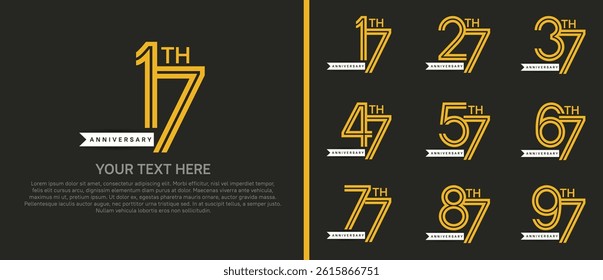 logo anniversary set. yellow color with white ribbon on dark background for special event