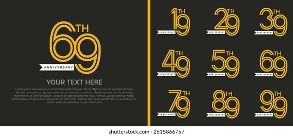 logo anniversary set. yellow color with white ribbon on dark background for special event