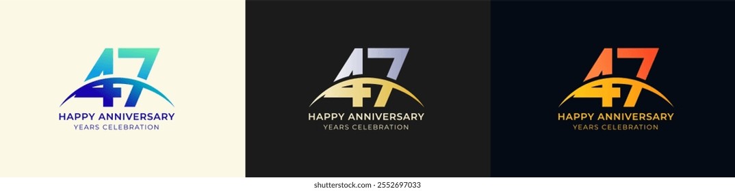 Logo Anniversary with Swoosh Sunrise 47th, 47th Happy Anniversary with Colorful Gradient, Luxury Gold and Silver.