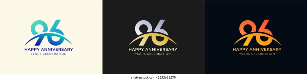 Logo Anniversary with Swoosh Sunrise 96th, 96th Happy Anniversary with Colorful Gradient, Luxury Gold and Silver.